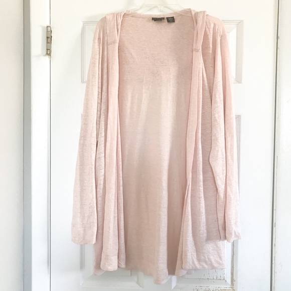 tahari linen hooded cardigan
